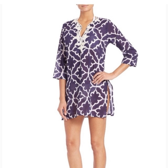 Roberta Roller Rabbit Meena blue white trim tunic swim coverup  37538 - Picture 10 of 10